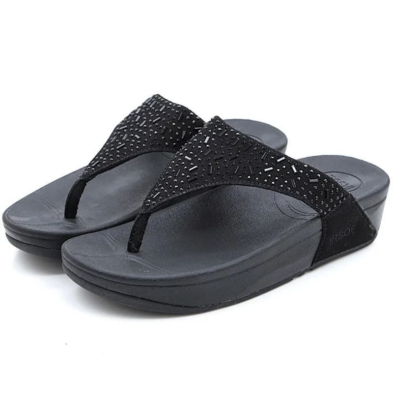 Latest Fashion Women's Summer Black Crystal Diamond Gem Flat Flip Flop Slippers