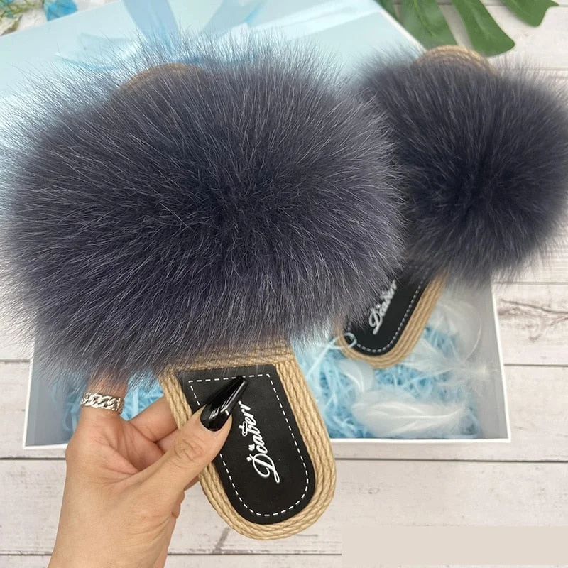 Limited Time Deal Women's Summer Natural Raccoon Fur Slides Flip Flop Indoor Slippers Limited Time Deal Women's Summer Natural Raccoon Fur Slides Flip Flop Indoor Slippers