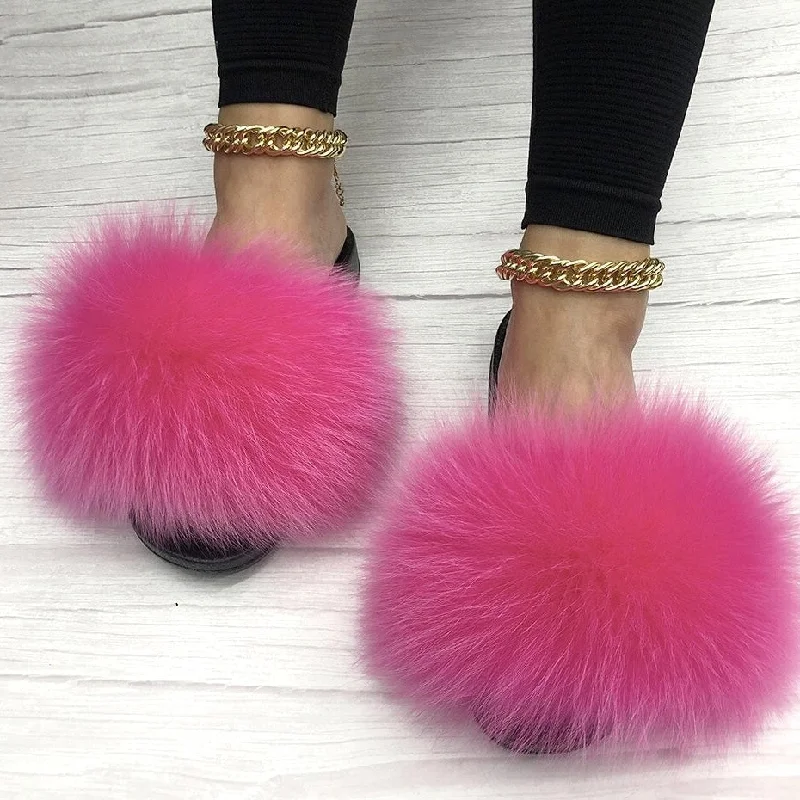 Outdoor Shoes Sale Women's Summer Sexy Slides Fox Big Fur Fluffy House Slippers