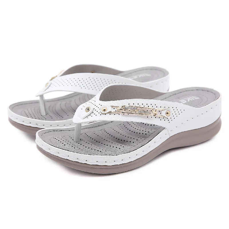 Season Sale Women's Summer White Crystal Diamond Microfiber Leather Flat Slippers