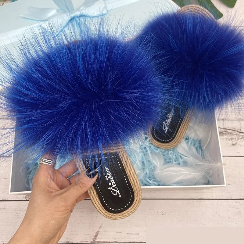 Ride The Style Wave Women's Synthetic Straw Natural Raccoon Fox Fur Flip Flops Flat Sandals Ride The Style Wave Women's Synthetic Straw Natural Raccoon Fox Fur Flip Flops Flat Sandals