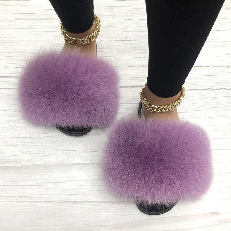 Stylish Women's Footwear Women's Taro Purple Summer Big Fluffy Real Fox Fur House Slippers Stylish Women's Footwear Women's Taro Purple Summer Big Fluffy Real Fox Fur House Slippers