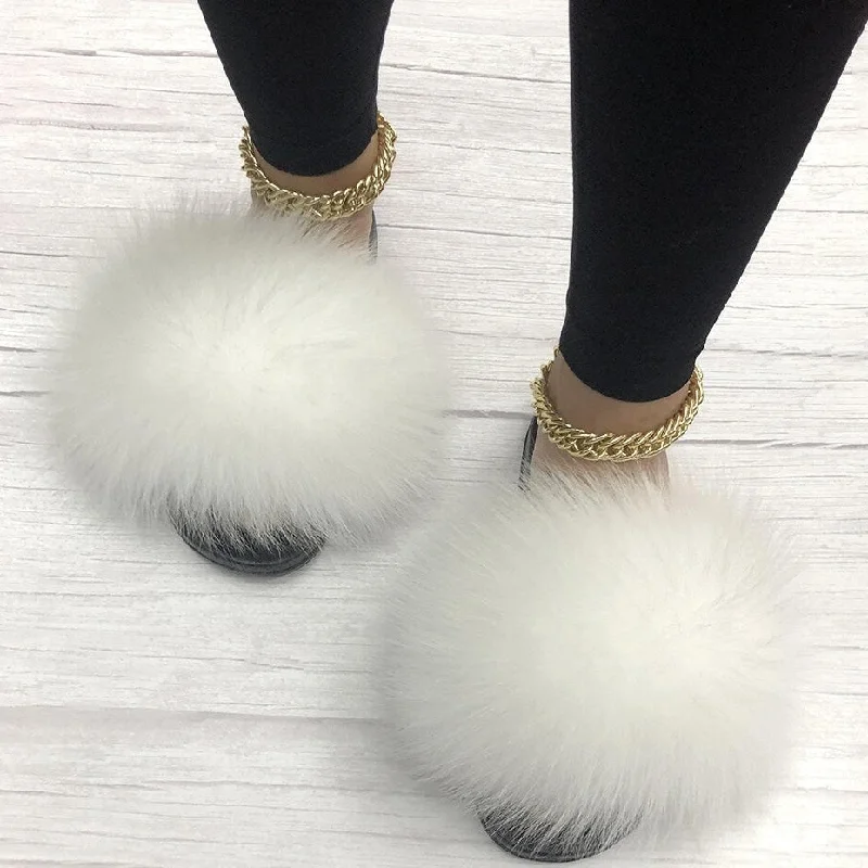 Comfortable Women's Shoes Women's White Summer Big Fluffy Real Fox Fur Flip Flops House Slippers Comfortable Women's Shoes Women's White Summer Big Fluffy Real Fox Fur Flip Flops House Slippers