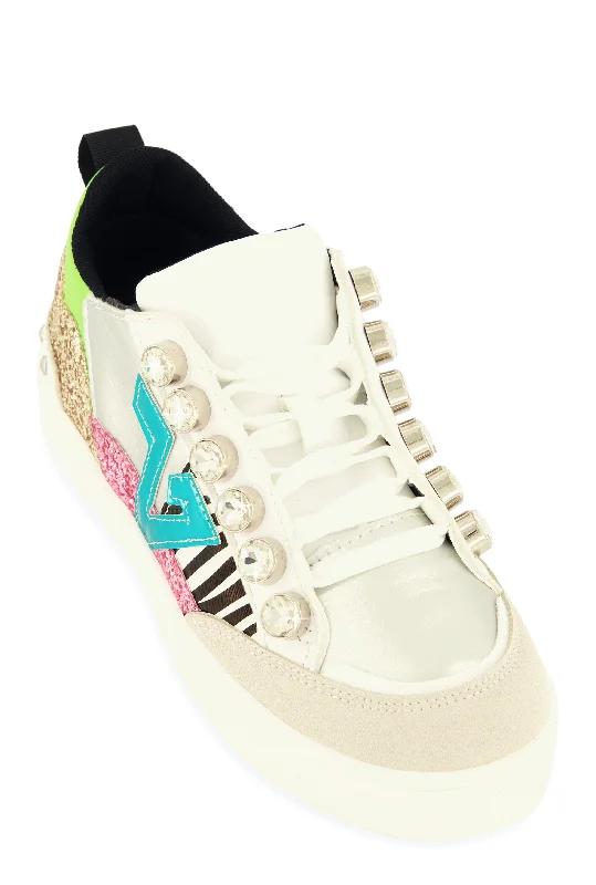 Durable Fashion Picks Rhinestone Detail Color Block Lace Up Sneakers